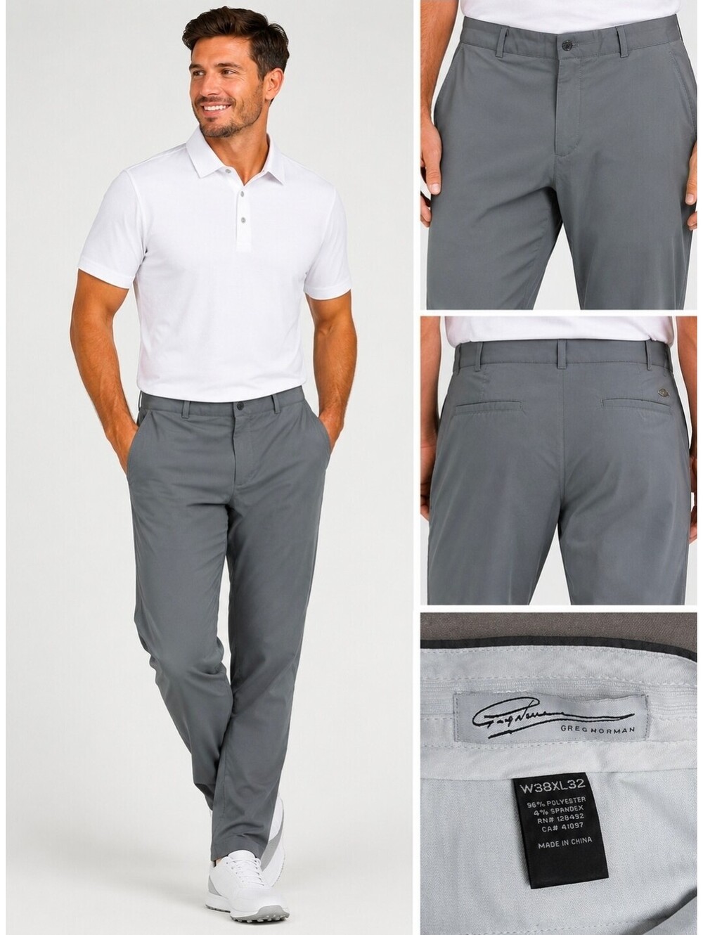 Greg Norman Men’s Golf Pants 38x32 Gray Stretch Performance Flat Front